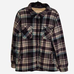 Women's size extra-large sherpa lined plaid shacket